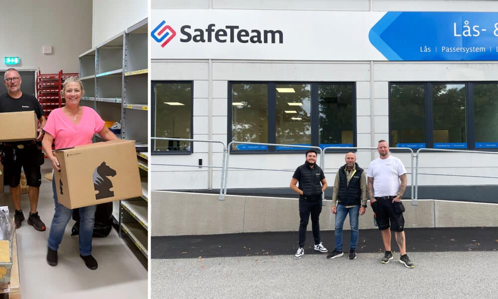 SafeTeam i Malmö flyttar till nya lokaler. Personal med flyttlådor. Samt personal utanför den nya adressen på Höjdrodergatan i Malmö.